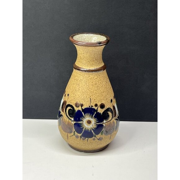 Tonala Signed Art Pottery Flower Vase 6" Hand Painted Brown Floral Vase - Picture 1 of 9